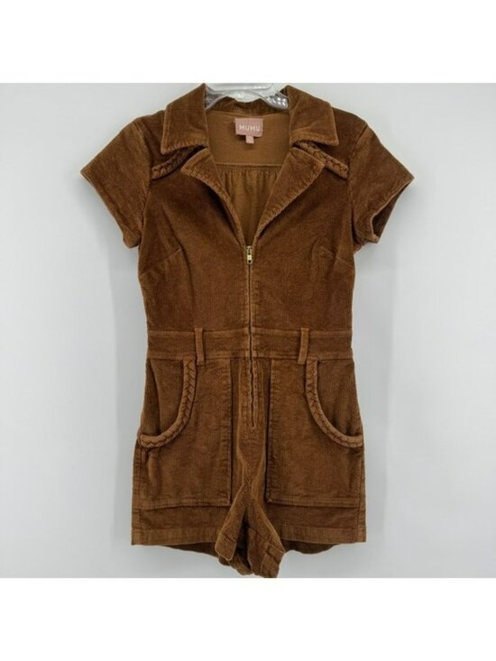 Show Me Your MuMu Pants - Show Me Your Mumu Outlaw Romper Womens Medium Brown Corduroy Braided Zip Front